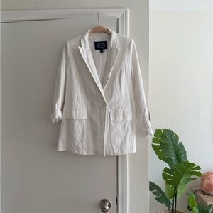 Classic White Linen Double Breasted Blazer for Women